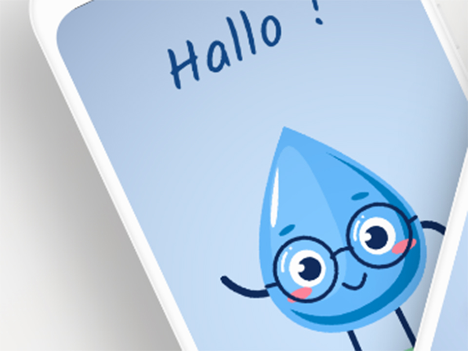 Ein Bild der App mit einem Wassertropfen