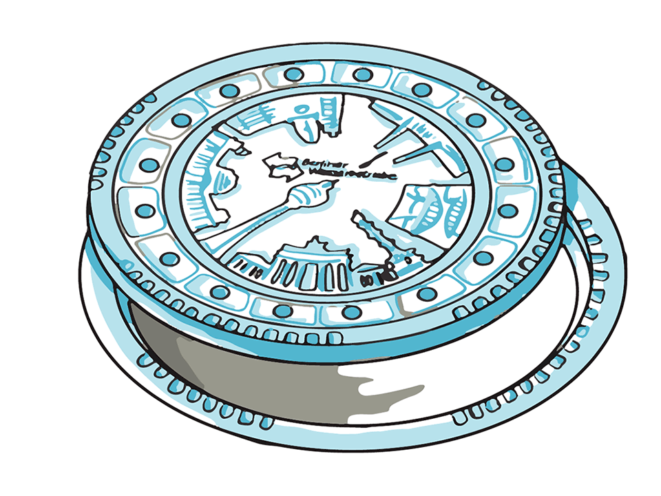 Gezeichneter Schmuckdeckel der Berliner Kanalisation