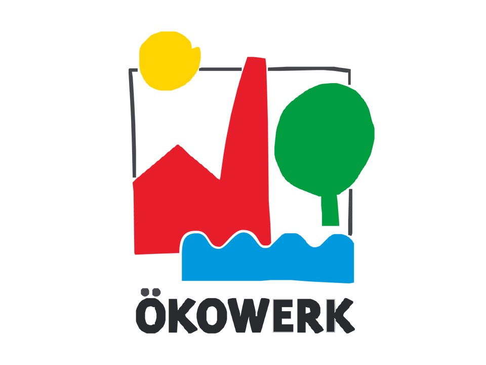 Logo des Naturschutzzentrums Ökowerk Berlin e.V. mit einer Silhouette des alten Wasserwerks
