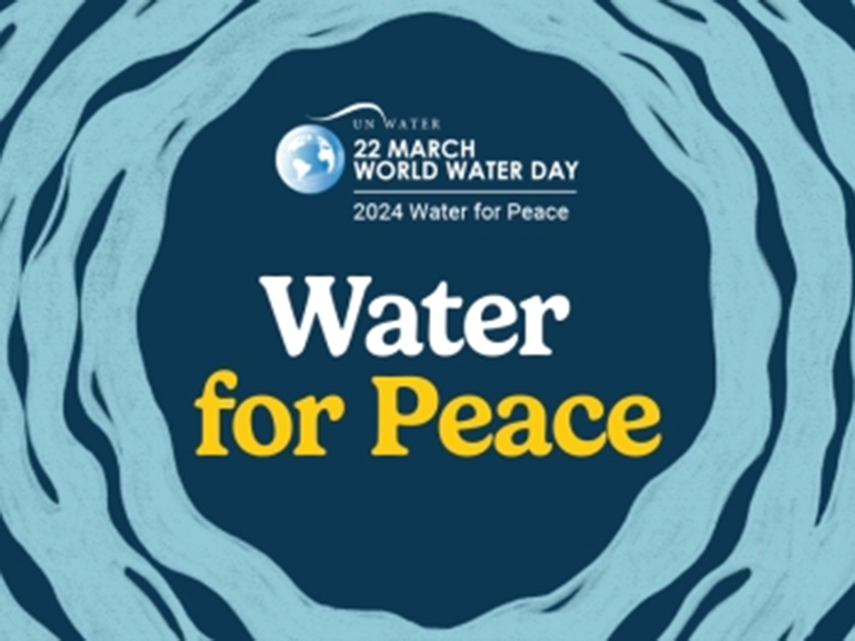 Water for Peace - Illustration von zwei Friedenstauben in einem Kreis aus stilisiertem Wasser